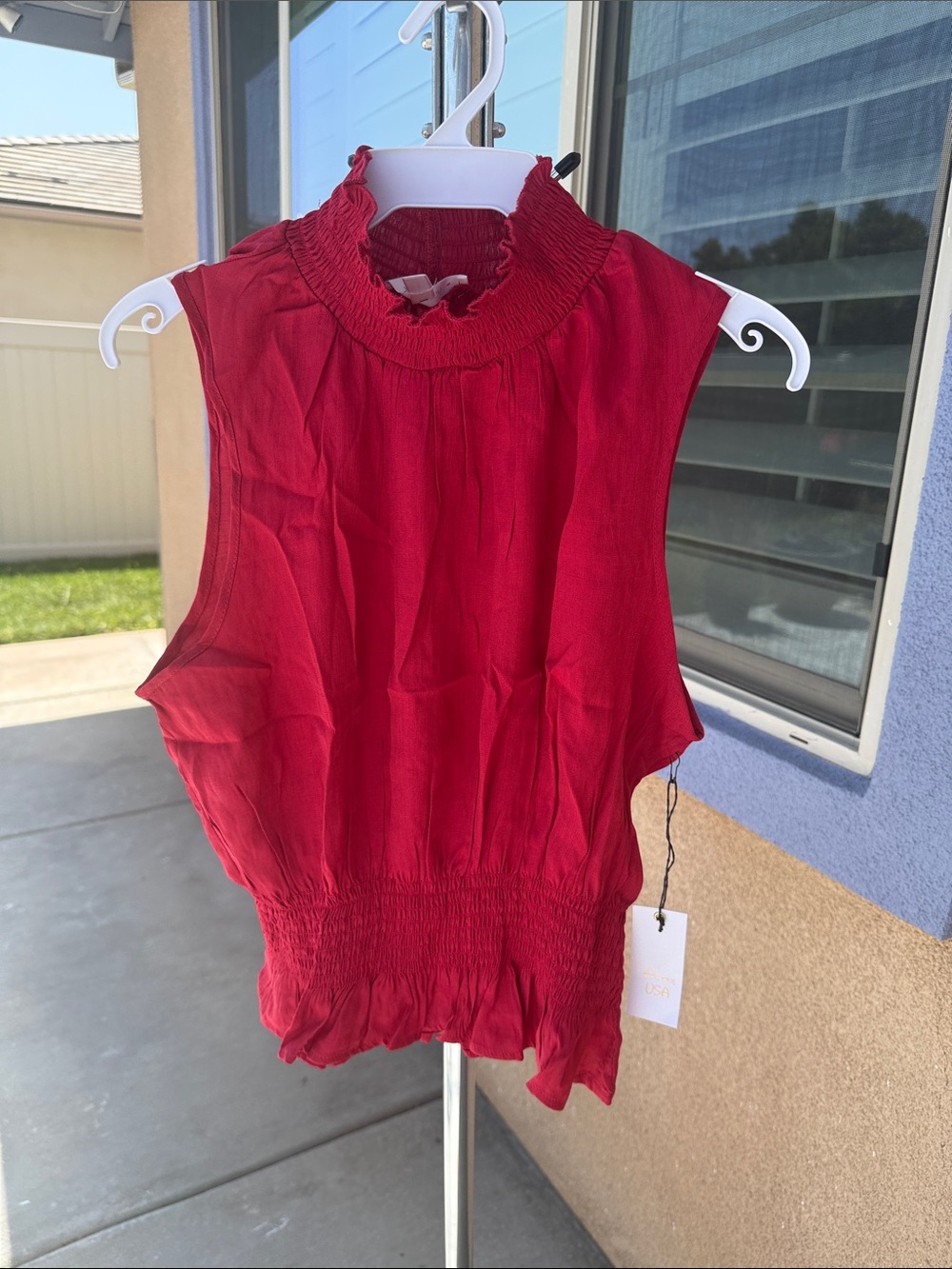 Active USA Red Smocked Neck Sleeveless Camisole